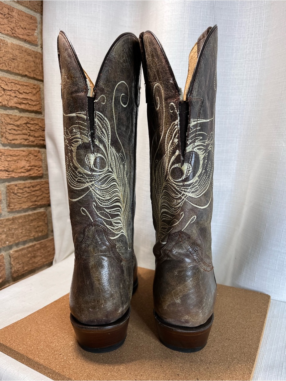Roper Peacock Feather Western snip toe Cowboy Boots Sz 9 with POCKETS! RARE - Picture 4 of 13